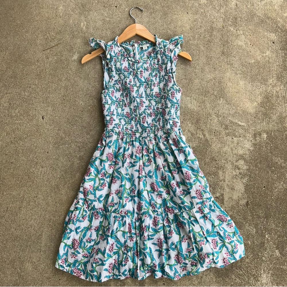 J. Crew Flutter-Sleeve Mini Dress White Frosted Aqua Pink Size XS